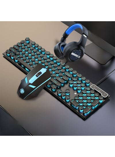 اشتري Vintage Punk Keyboard  Mouse for Gaming and Office Black blue single Keyboard + Mouse + headset في السعودية