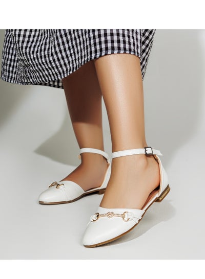 Buy Ballerina Flat Leather With Buckle SF-33 - White in Egypt