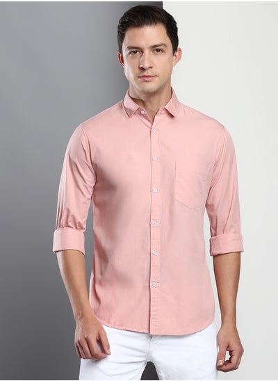 Buy Men's Solid Slim Fit Cotton Casual Shirt with Spread Collar & Full Sleeves. in UAE