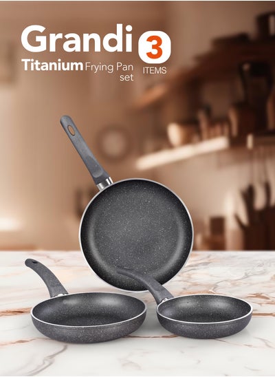 Buy 3-Piece Non-Stick Titanium High thickness Frying Pan Set Grey  Big Frying Pan (26), Medium Frying Pan (22), Small Frying Pan (18)cm in Saudi Arabia