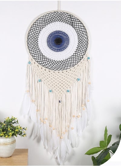 Buy Blue White Feather Tassel Handwoven Dream Catcher For Decoration 40*110 cm in Saudi Arabia