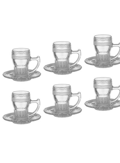 Buy Glass tea set of 6 cups and 6 saucers, made in Japan in Saudi Arabia