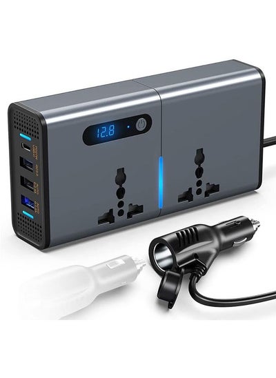 Buy 200W Car Power Inverter, DC 12/24V to 220V AC Car Inverter,3 USB 1 Type-C Ports Charger Adapter Car Plug Converter with Switch and Current LED Screen,Suitable for Car, Truck (Silver gray) in Saudi Arabia