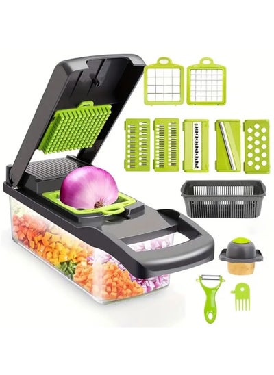 Buy Multifunctional Vegetable Slicer and Shredder Set, Manual Food Prep Cutter with Interchangeable Blades, Onion Dicer, Potato Ribbon Cutter, Kitchen Gadget with Container, with Safe for Food Contact in Saudi Arabia