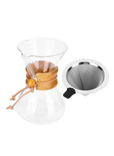 اشتري Liying 600ML Manual Pour Over Coffee Maker, Glass Pot with Stainless Steel Filter for cafe, resturant, Home and Kitchen في الامارات