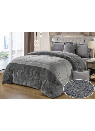 Buy Winter quilt set two sides one velvet face and one soft fur face 6 pieces medium filling excellent quality and practical 220 by 240 in Saudi Arabia