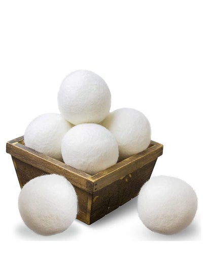 Buy Wool Dryer Balls, Wool Balls Clothes Dryer Laundry Softener Dehumidification Decrease Drying Time Washing Reusable Static Free, Baby Safe, Saving Energy & Time, White 6 Count in UAE