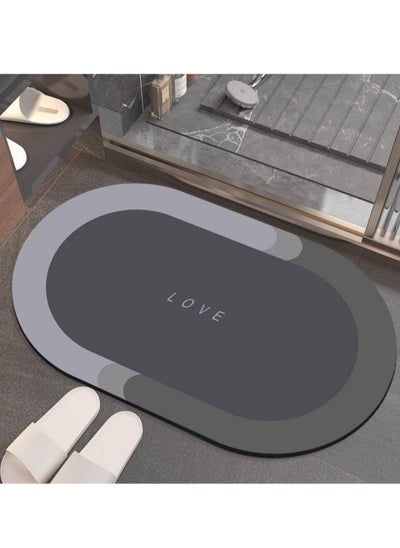 Buy Quick-Drying Floor Mat, Bathroom Mat Water Absorption Microfiber Oval Soft and Thin Non Slip Mat 50x80CM in Saudi Arabia