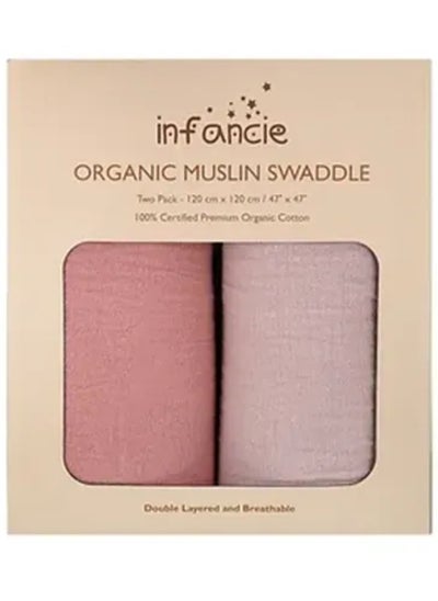 Buy infancie Organic Cotton Baby Muslin Blanket - Breathable, Large 120x120 cm for baby swaddle blanket Hypoallergenic Muslin Baby Blankets, Versatile, Double layer (Rose/Peach) in UAE