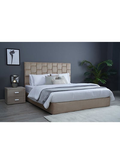 Buy Diana Queen Bed Velvet Beige 160x200 cm in UAE