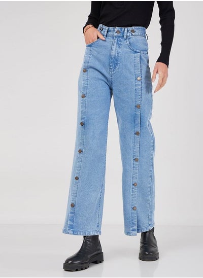 Buy Button Detail Straight Fit Jeans with Pockets in Saudi Arabia