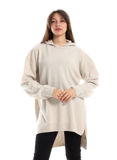 اشتري Beige Knitted Comfy Hooded Pullover في مصر