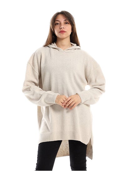 اشتري Beige Knitted Comfy Hooded Pullover في مصر