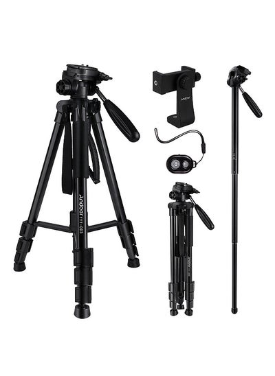 اشتري Andoer TTT-003 2-in-1 Photography Tripod Monopod Stand Aluminium Alloy 3-Way Swivel Pan Head 163cm Max. Height 5kg Load Capacity with Phone Clip Carry Bag for Smartphones DSLR   Cameras Camcorders في الامارات