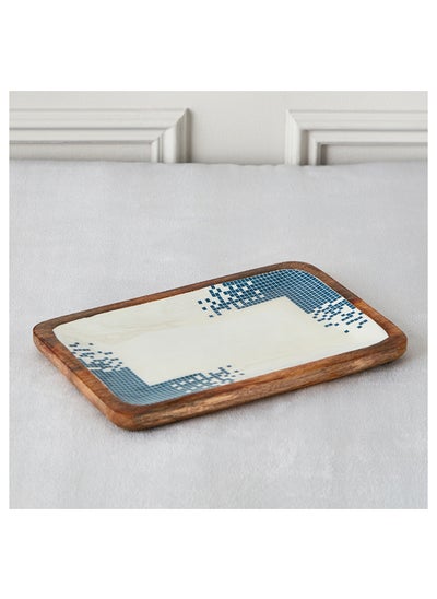 Buy Artisan Rectangular Enamelled Wooden Plate 30 cm in Saudi Arabia