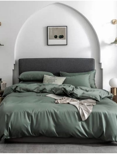 Buy Queen Size 6 Pieces Duvet cover set, Plain Pine Green Color in UAE