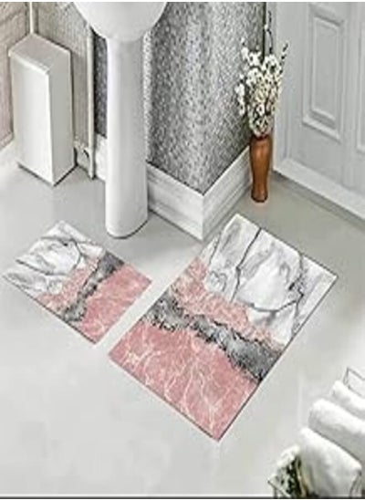 Buy Snooze-Non-slip velvet Bathroom Set, 2 Pieces - Marble design in Egypt