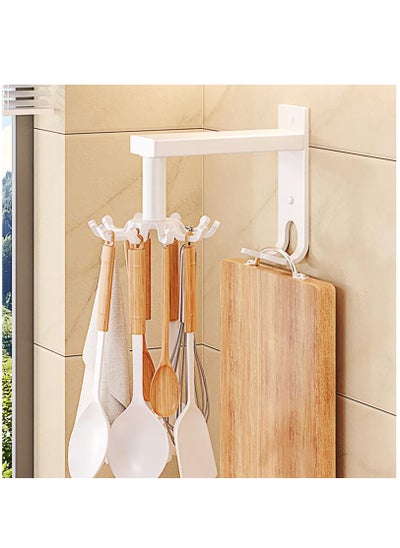 Buy Wall Mounted Kitchen Rotating Hooks for Utensils, White Cooking Utensil Rack 12 Claw ( 10 Rotatable Utensil Hooks+ 2 Hanging Hooks) for Spoons Pot Rags. Metal Kitchen Utensils Hanger Holder. in UAE