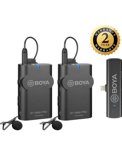 Buy BOYA BY-WM4 PRO-K4 Two-Person Digital Wireless Omni Lavalier Microphone System for Lightning iOS Devices 2.4 GHz. with 2 years warranty - official distributor in Egypt