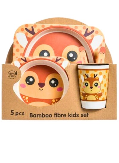 Buy Eco-Friendly Bamboo Fiber Kids Dinnerware Toddler Dinner Plate Set of 5 Piece (Yellow) in Egypt