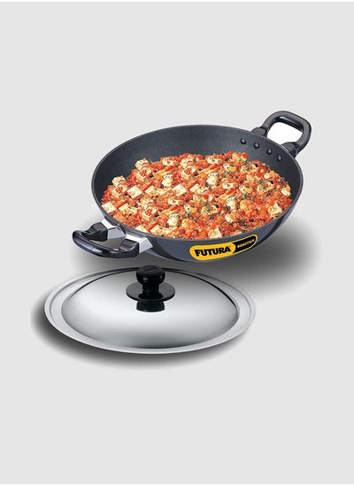 Buy Futura Nonstick Deep-Fry Pan (Kadhai) Round Bottom With Steel Lid Black 2.5 Litres in UAE