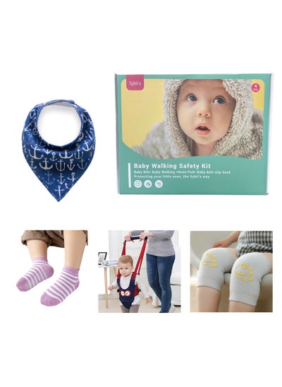 اشتري 4 in 1 Baby Walking Safety Kit Includes Baby Walking Assistant Anti Slip Socks Knee Pads and Baby Bib Must Have for Infants and Toddlers Learning to Walking في الامارات