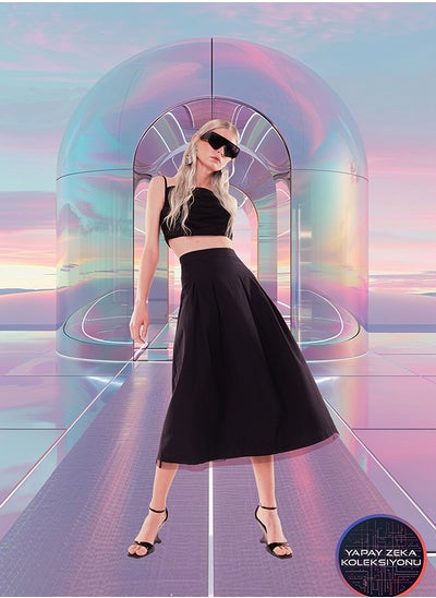 Buy X Artificial Intelligence Black A-line Tulle Detailed Maxi Length Woven Skirt TWOSS24ET00207 in Egypt