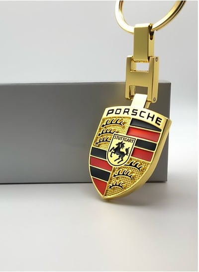 Buy Car keychain Double Faced Logo For Porsche Gold in UAE