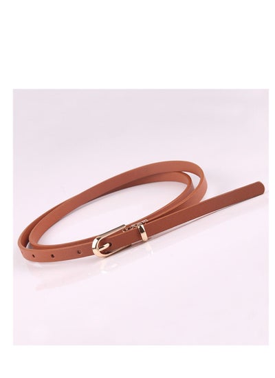 Buy Dress With Sweater Thin Belt Women's Versatile Needle Button PU Small Belt 105cm Brown in UAE