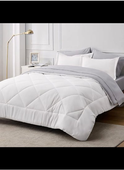 Buy 3Pcs Reversible Heavy Comforter Set - 3.6Kgs - Down Alternative Filling - (For Matress 160cm/180cm) - Size (230cm x 240cm) + 2 Pillow Case Covers (50cm x 70cm) - White x Light Grey in Egypt