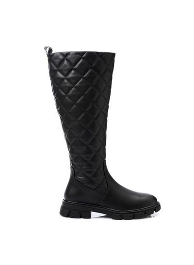 Buy Quilted Zipper Leather Knee Boots - Black in Egypt