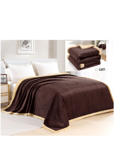 Buy Winter striped double-sided fur blanket made of super soft wool and warm and comfortable velvet, suitable as a bedspread in Saudi Arabia