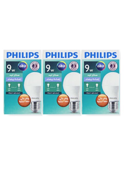 Buy 9 watt LED Bulb E27, 6500K-White (3 Pieces) in Egypt