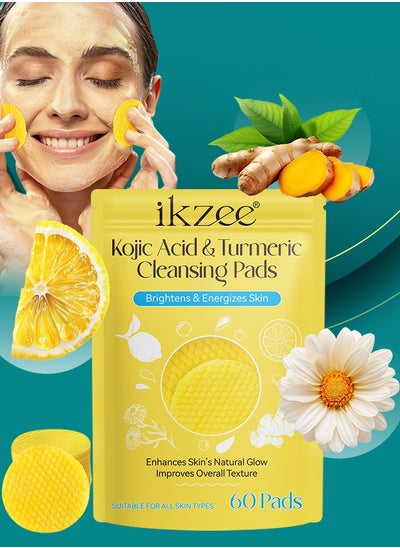 اشتري 60Pcs Kojic Acid & Turmeric Cleansing Pads for Dark Spots Turmeric Kojic Acid Cleansing Pads Helps Balance Skin Oil & Water Fade Spot Remove Excess Keratin Clean Oil Refines Pores في الامارات