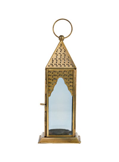 Buy HilalFul Brass Antique Clear Blue Glass Decorative Candle Holder Lantern | For Home Decor in Eid, Ramadan, Wedding | Living Room, Bedroom, Indoor, Outdoor Decoration | Islamic Themed | Moroccan in UAE
