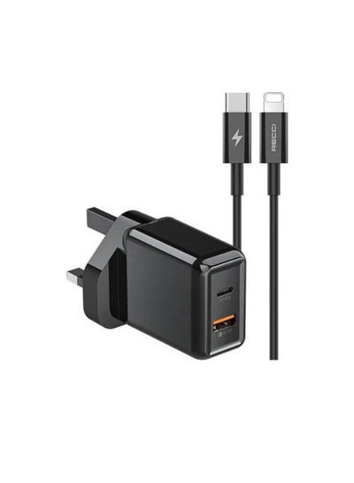 Buy 2 Port Travel Charger 20W PD + USB-C to Lightning Cable Black-RC28CL in Egypt
