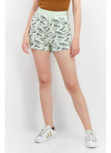 Buy Women Graphic Print Drawstring Shorts, Light Green Combo in UAE