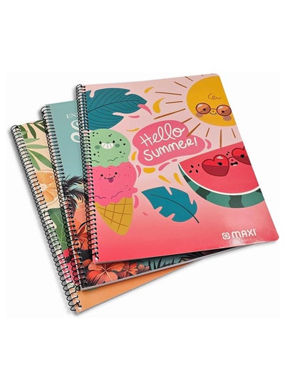 Buy 3-Piece A4 Size Spiral Notebook 100 Sheets Assorted Designs in UAE