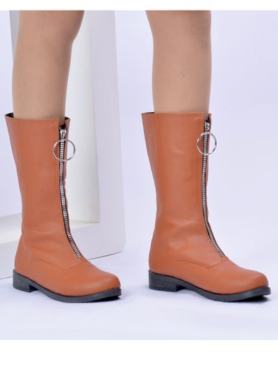 Buy Boots With Leather Front Zipper B-13-Havan in Egypt