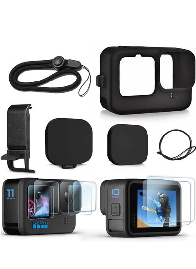 Buy Silicone Sleeve Case for Go Pro Hero 11 /Hero 10 /Hero 9 Black, Battery Side Cover & Screen Protectors & Lens Caps & Lanyard for Go Pro Hero 11 /10 / 9 Accessories Kit in UAE