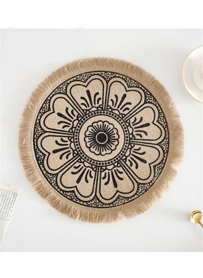 اشتري 2 Piece Tassel Trim Mandala Pattern Placemat Linen Material 38 cm في الامارات