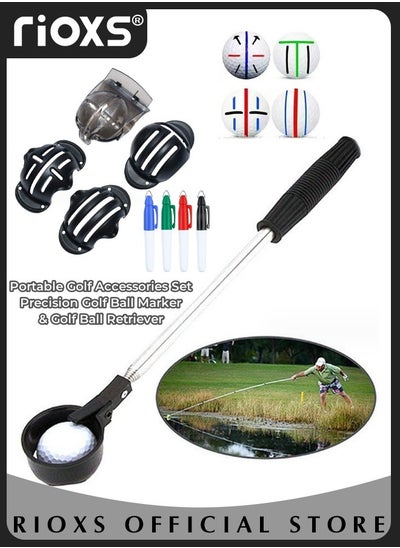 Buy Portable Telescopic Golf Ball Retriever Stainless Steel Shaft Golf Ball Picker and Precision Golf Ball Marker in UAE