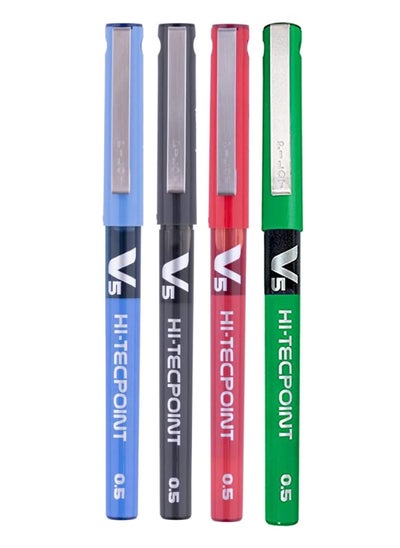 اشتري 4-Piece Hi-tecpoint V5 Fine Rollerball Pen Multicolour في الامارات