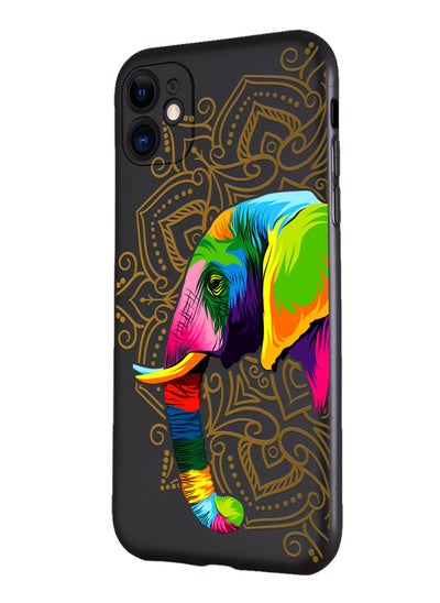 Buy for iPhone 11 Case, Shockproof Protective Phone Case Cover for iPhone 11, with Jaipur's elephant black Pattern in UAE