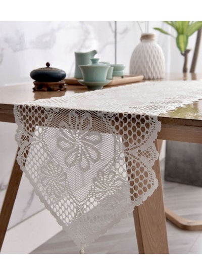 Buy Hollow Lace Table Runner White 114 x 33cm in Saudi Arabia