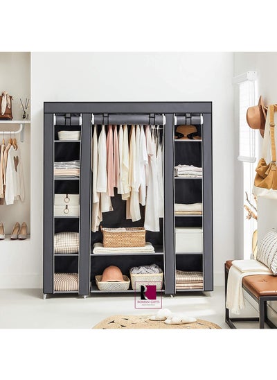 Buy Wardrobe , Roman Gifts Clothes Rack Portable Clothing Rack Durable Clothes Racks Organizer Non-Woven Fabric Closet Storage Shelf with Hanging Storage Clothes Racks Garment Racks ，Grey in Saudi Arabia