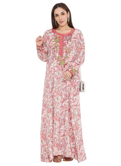 Buy HIGH QUALITY VISCOSE JALBIYA WITH MULTICOLOR THICK THREAD EMBROIDERY ARABIC KAFTAN JALABIYA DRESS in Saudi Arabia