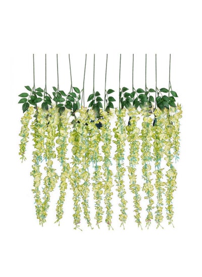 Buy 12-Pcs Artificial Silk Wisteria Vine Ratta Silk Hanging Flower in UAE