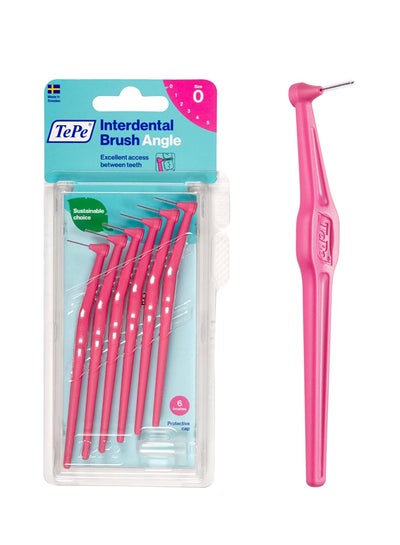 Buy TePe Angle Interdental Brush Pink 0.4mm 6's  Size 0 in UAE