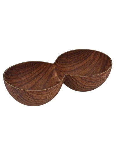 Buy Double Compartment Plastic Serving Bowl with Wood Design 25 x 12.5 x 7 cm in Egypt